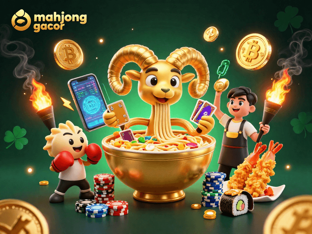Engage with mahjong gacor in this vibrant, energetic casino illustration depicting dynamic game elements