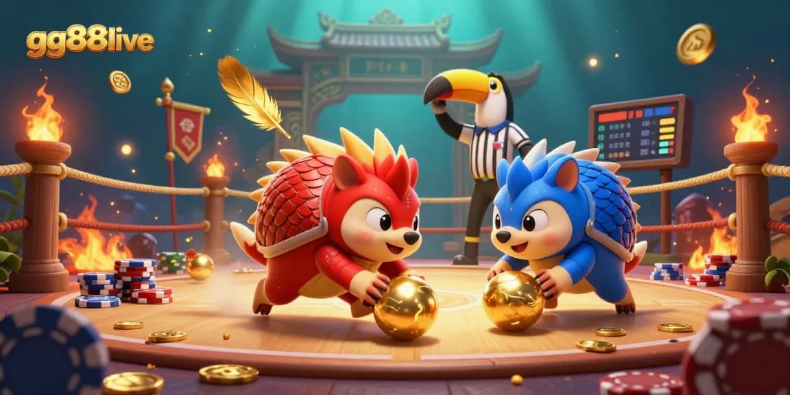 Compete with gg88live pangolins rolling into golden balls in a vibrant casino scene.