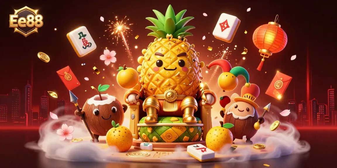 Experience the excitement of Ee88 with vibrant casino fun, golden rewards, and 3D characters amidst festive decorations.