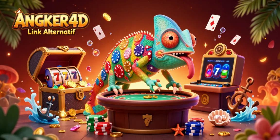 Engage with ANGKER4D Link Alternatif in this vibrant 3D casino scene filled with dynamic gaming elements.