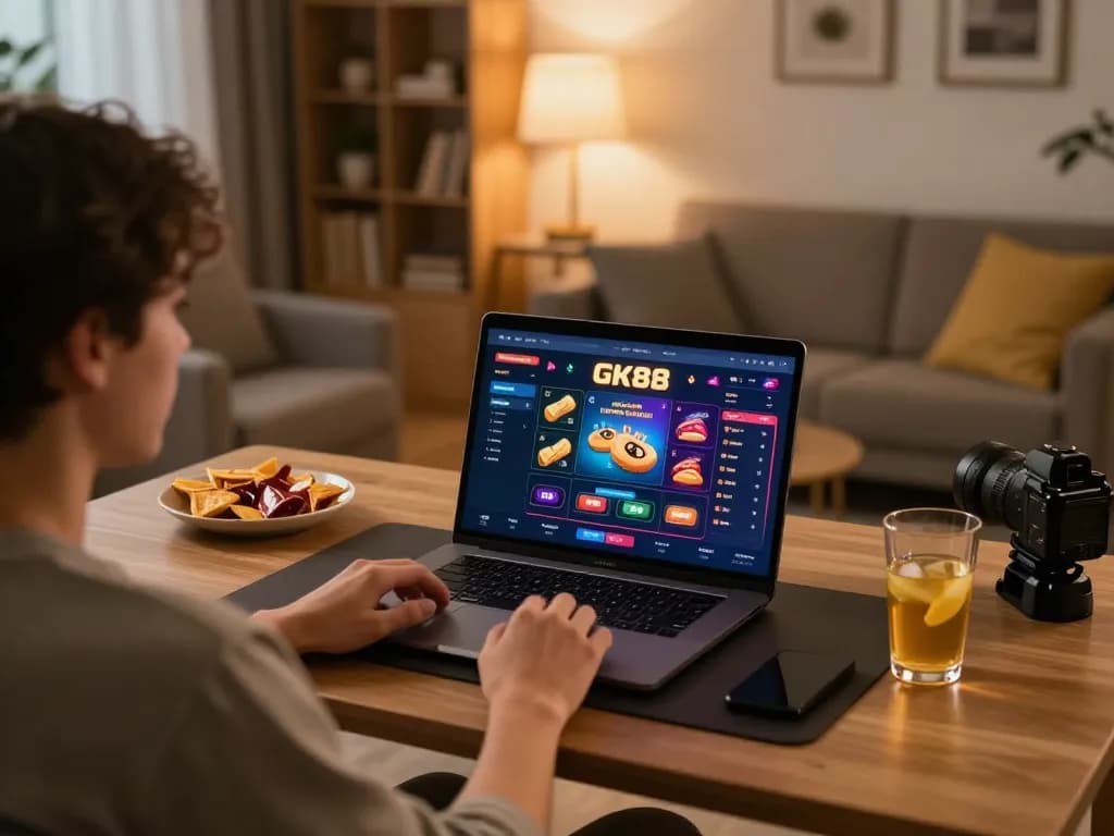 Engaging in online gaming at GK88 with a cozy home setup for responsible entertainment.