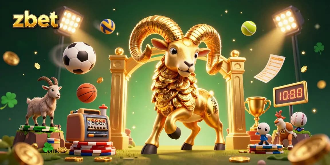 Engage in zbet sports betting action with dynamic golden ram and cheering mountain goats.