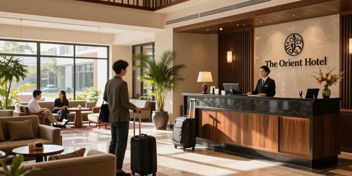 rokok88 offers a comfortable check-in experience at The Orient Hotel's stylish lobby.