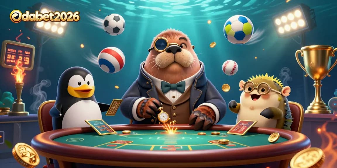 Play casino games with dabet2026 featuring a walrus at an underwater poker table.