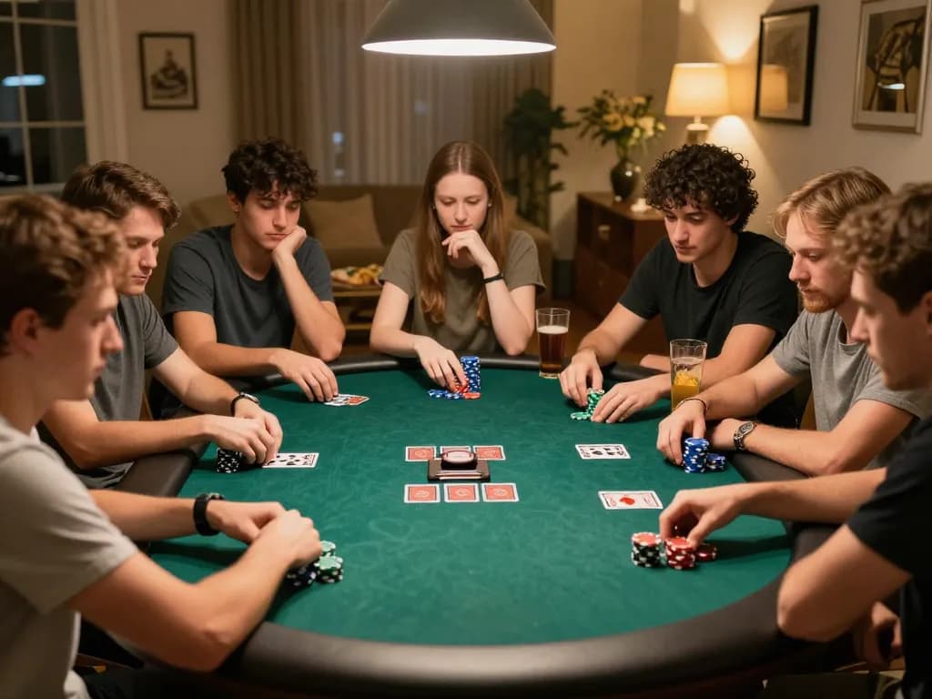 Join highpointawards players enjoying a thrilling poker game night with blurred community cards and colorful chips.