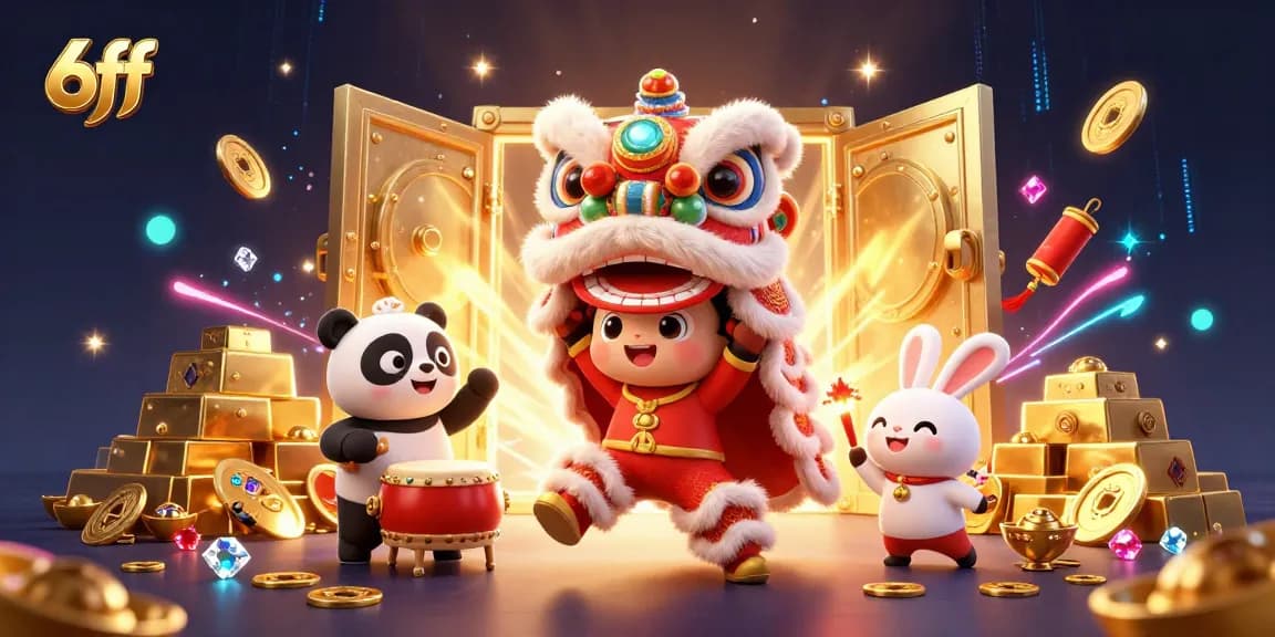 Experience thrilling wins and lucky moments in 6ff's vibrant casino world with exciting lion dance and treasures.
