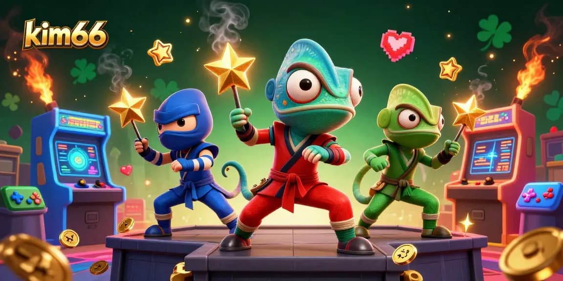 Witness exciting gameplay at kim66, featuring ninjas amidst dynamic casino elements and engaging arcade graphics.