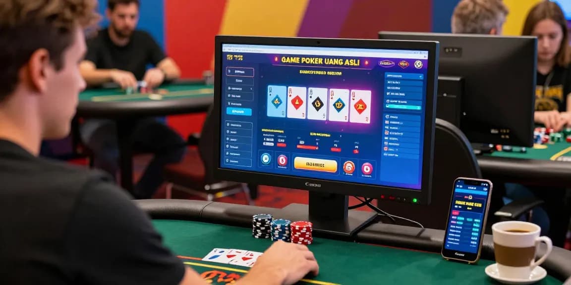 Exciting scene of Game Poker Uang Asli Dominobet in an online casino with vibrant graphics and engaged players.