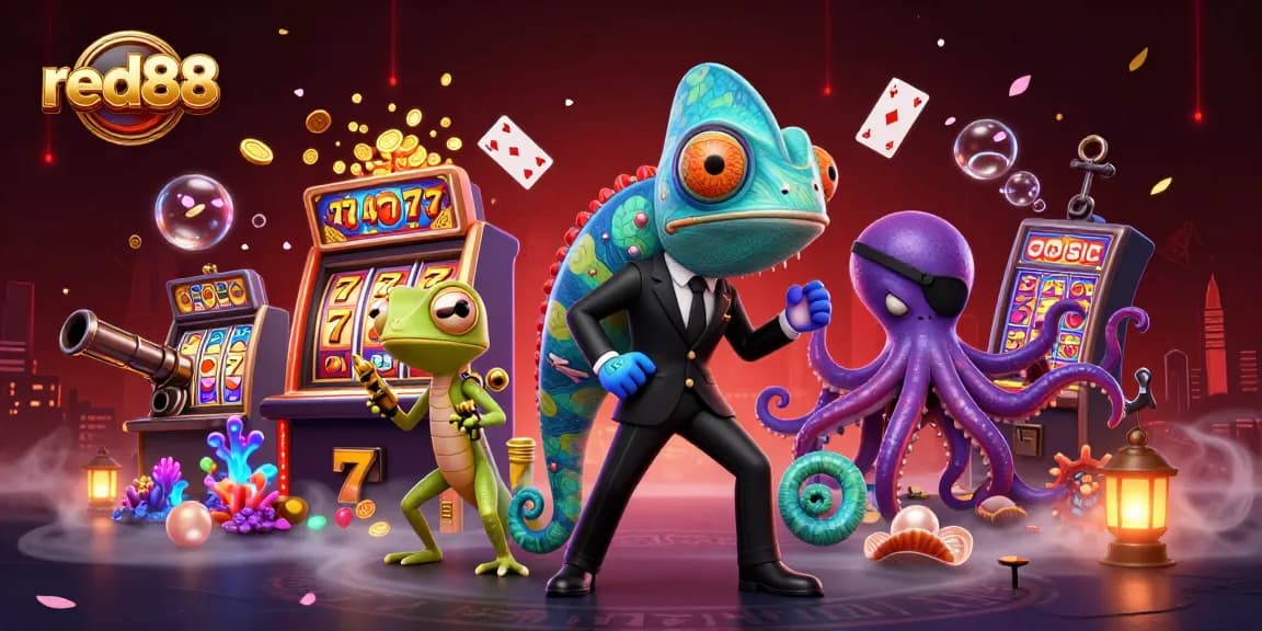 Experience thrilling winning moments at red88 with a colorful 3D casino illustration.