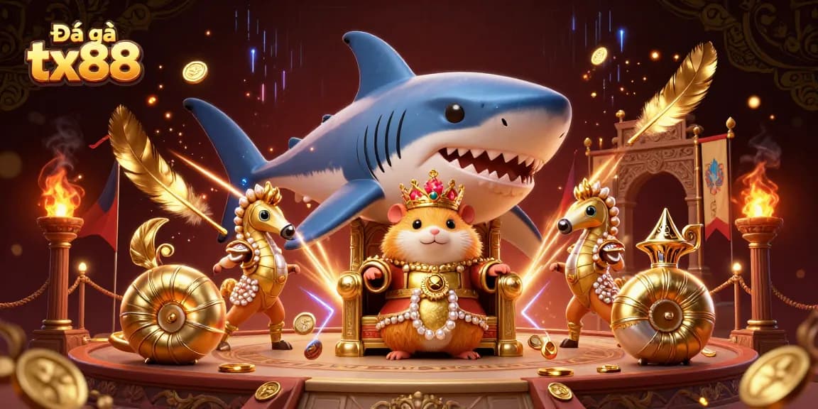 Engage with Đá gà tx88 as the golden hamster king reigns over a vibrant betting arena full of excitement.