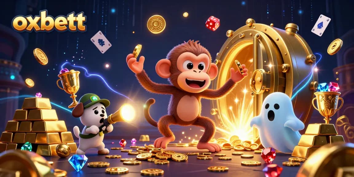 Engage with the magical world of oxbett as a mischievous poltergeist monkey plays with golden casino treasures.