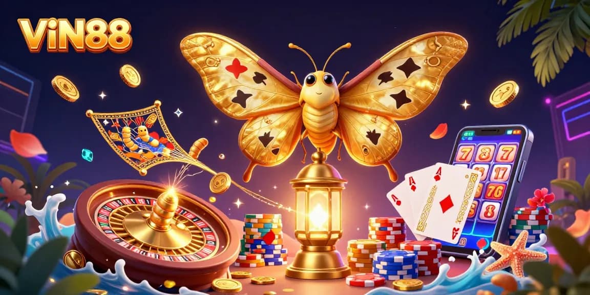 Celebrate winning with VIN88’s thrilling casino adventure surrounded by treasures and gaming icons.
