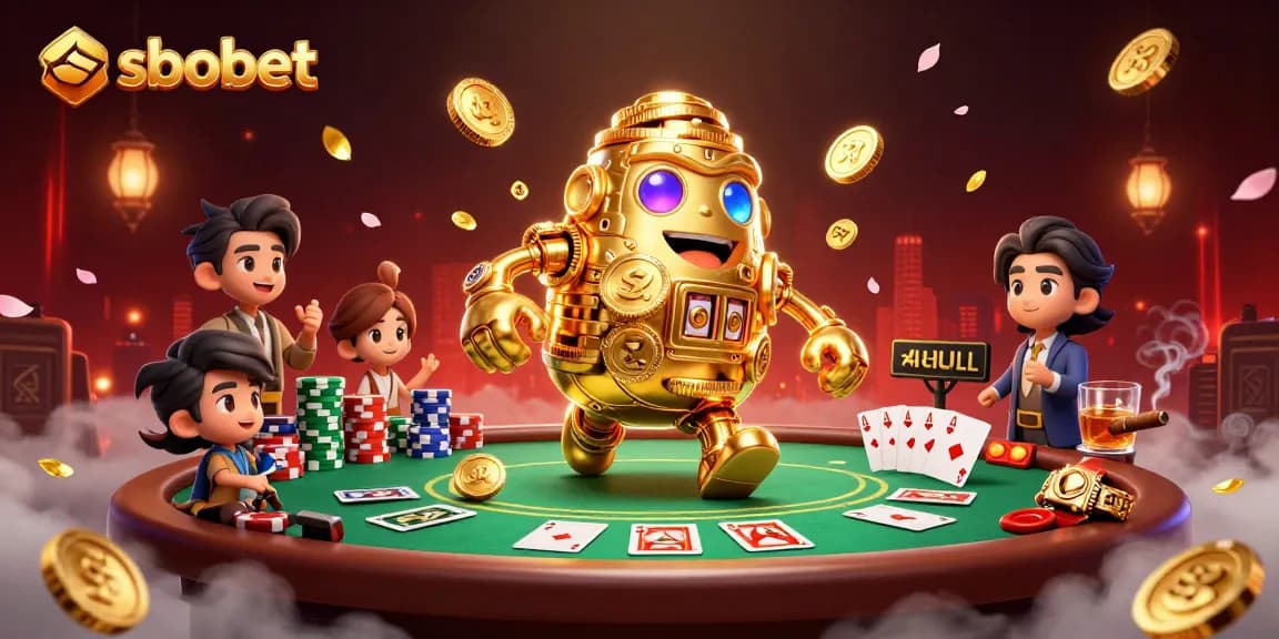 Permainan sbobet dengan makhluk emas dan meja poker yang glamor.