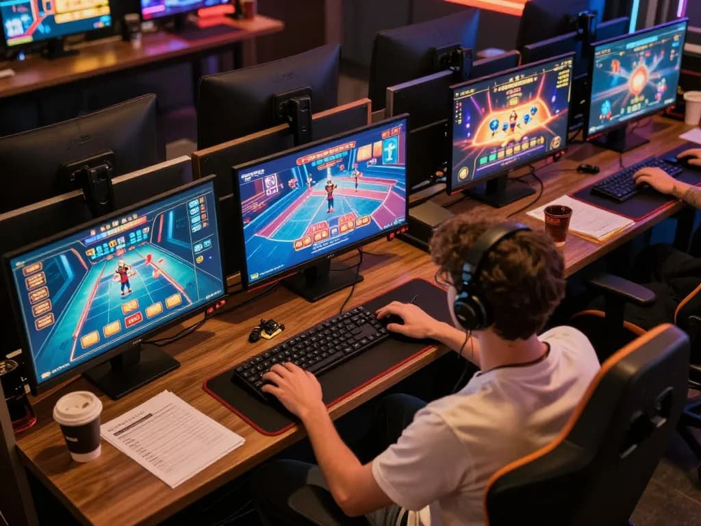Engaged gambler enjoying MPOID games on multiple screens, highlighting bulenthasan's online gaming strategies.