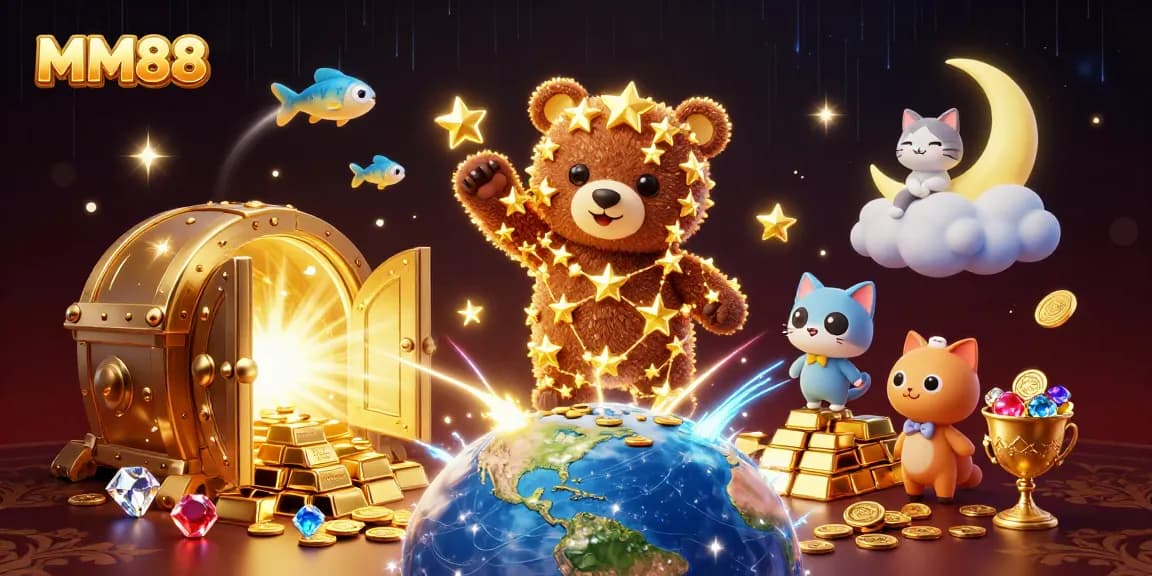 Engage with MM88's rich gambling universe featuring charming characters scooping up treasures.