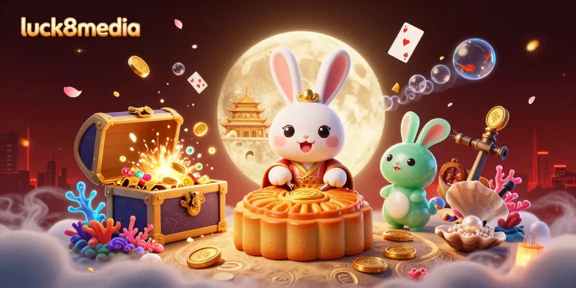 Engage with luck8media as players enjoy dynamic gambling thrills among floating cards and treasures.