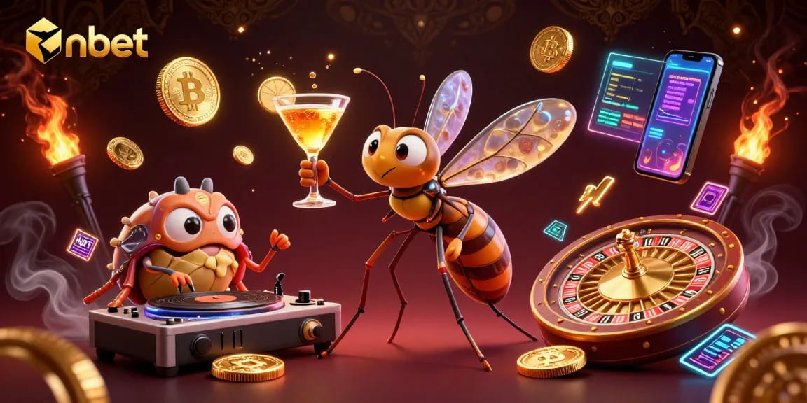 Engage with nbet’s unique casino experience featuring gold elements and animated characters in this dynamic digital illustration.