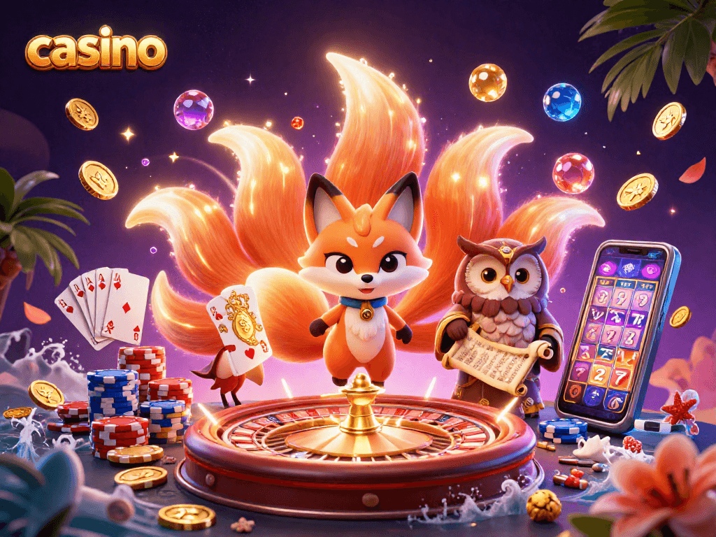 Experience the vibrant fantasy of a casino with animated characters and sparkling treasures.