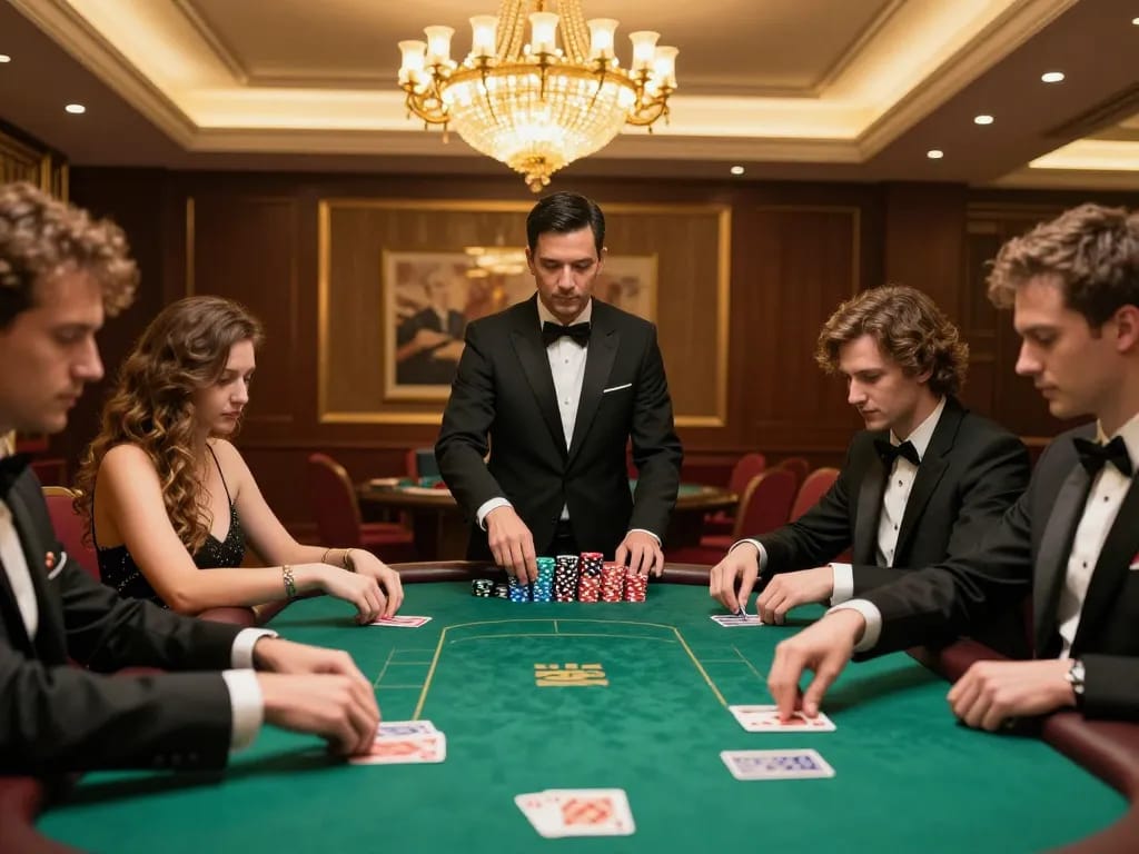 Players engaging in strategic gameplay at RR88 poker table under warm casino lighting.