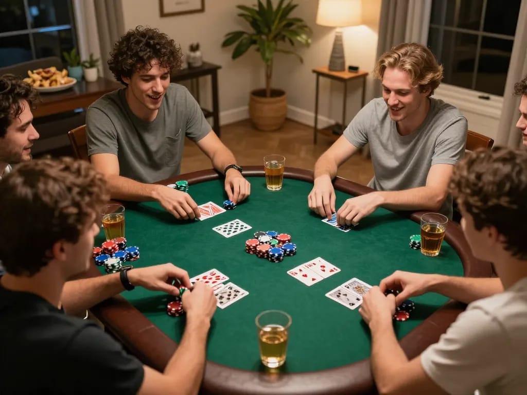 Players analyze their cards and strategize during a poker night focused on hongkong pools.