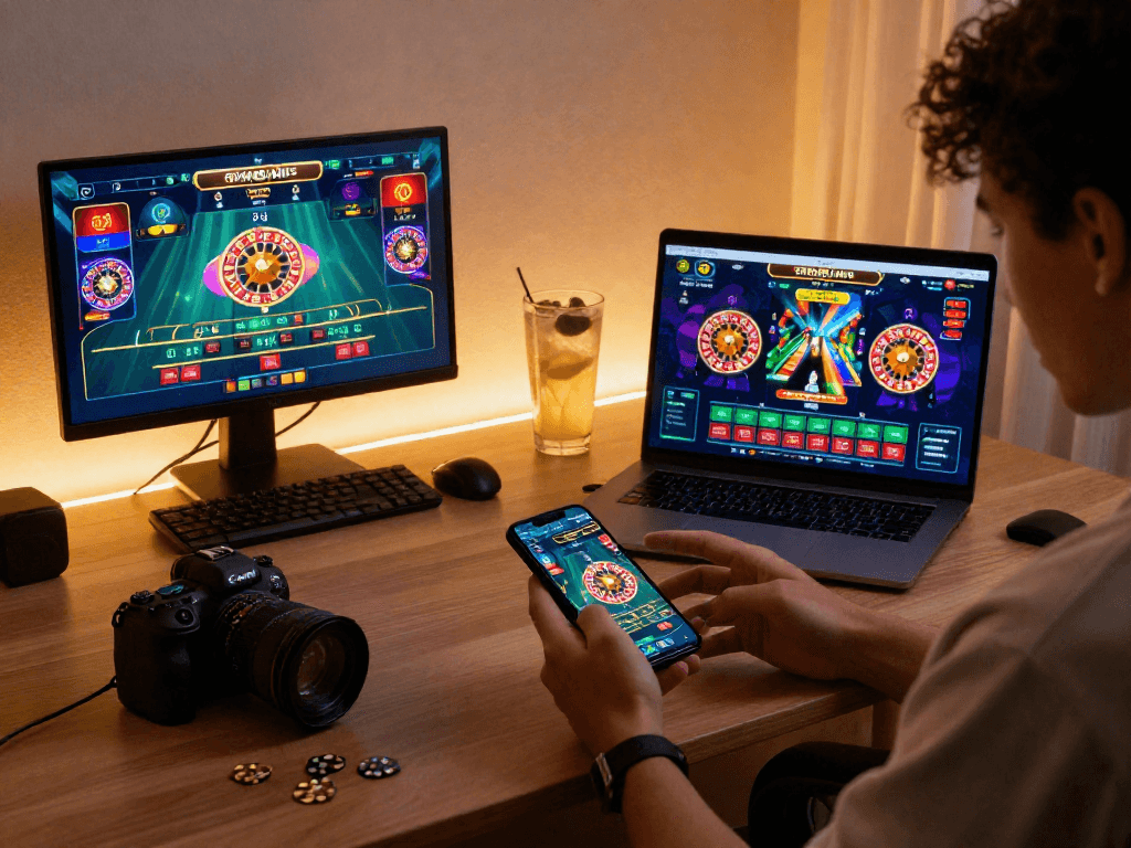 Engaged user enjoying an oxbet live betting experience on smartphone in stylish home setup.