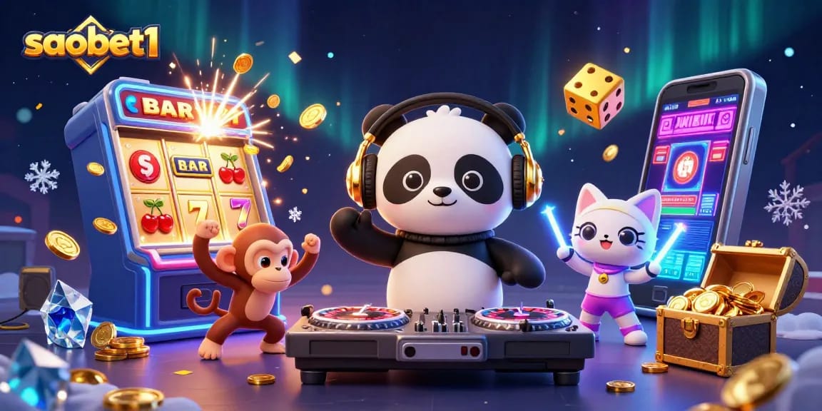 Experience excitement at saobet1 with vibrant characters celebrating casino wins in 3D illustration.