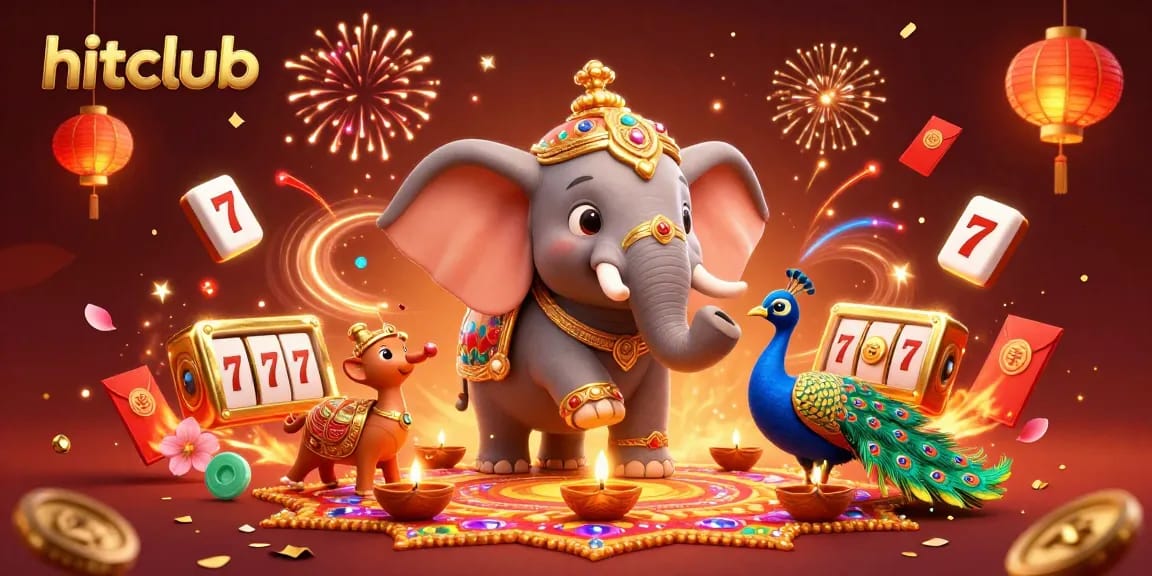 Engage in thrilling gameplay with hitclub, featuring dynamic casino elements and vibrant characters in a festive scene.