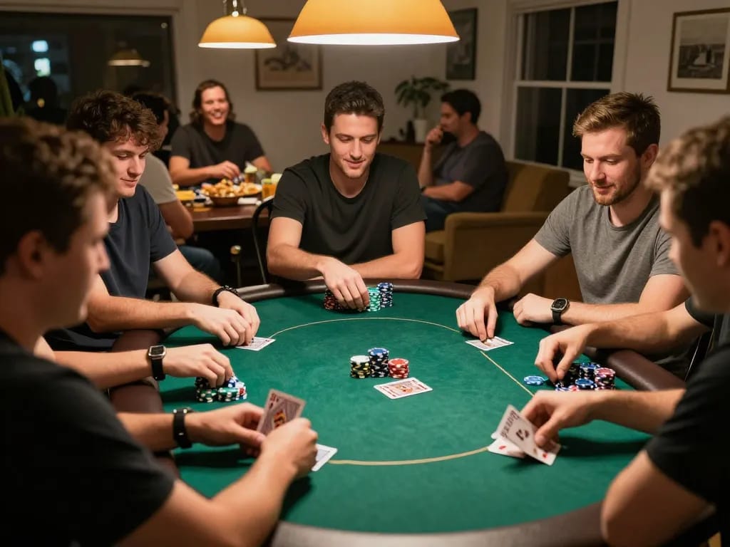 Earlyinsights on poker strategy shared among friends during a lively game night.