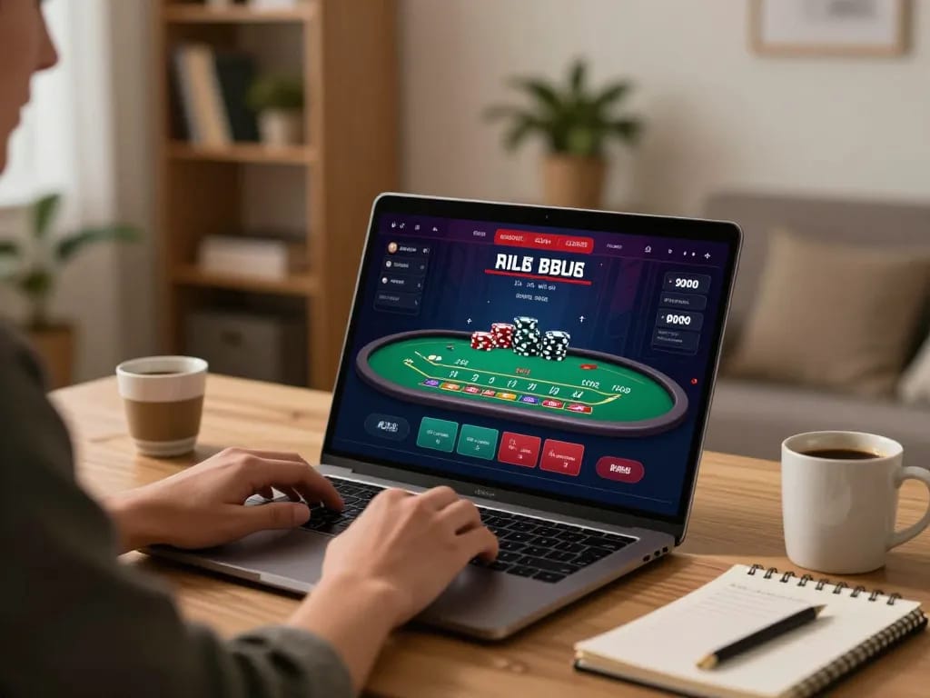 Engaging in strategic gambling with MM88, a player enjoying online blackjack on a laptop.