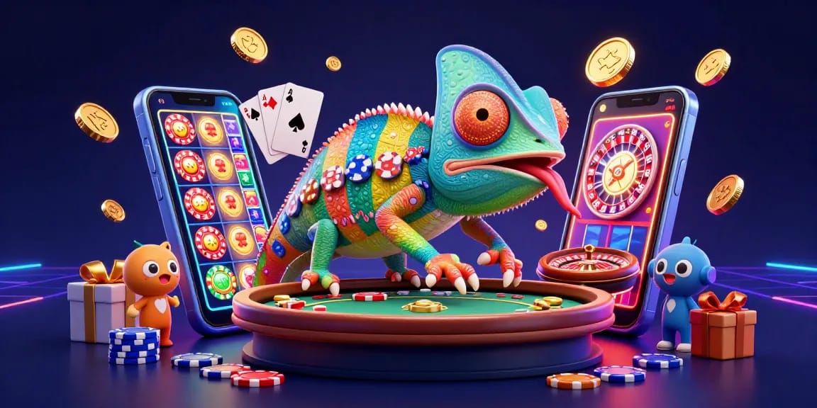 Engaging chameleon casino owner at a vibrant gambling scene showcasing gái gọi elements amid dynamic games.