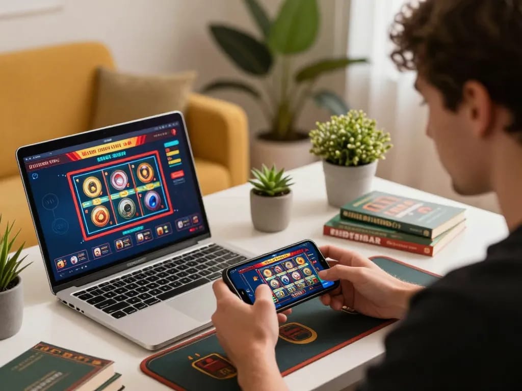 Engaging in mobile gambling with votekindness as player enjoys vibrant slot game on smartphone