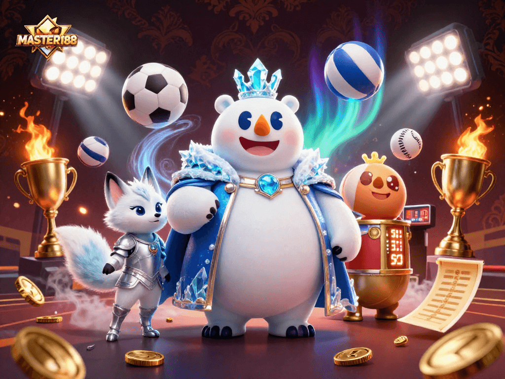 Experience thrilling gameplay with MASTER188 featuring dynamic sports elements and an immersive casino scene.
