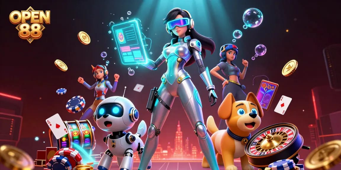 Experience thrilling gaming at OPEN 88 with vibrant visuals and engaging casino elements.