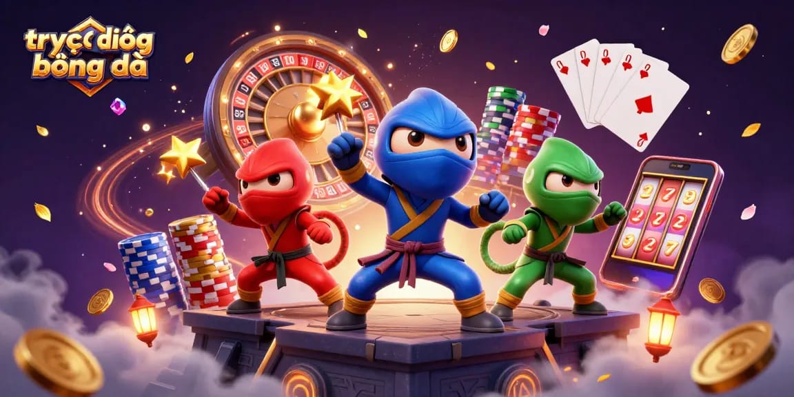 Experience the thrill of trực tiếp bóng đá with vibrant action and casino elements in this dynamic 3D illustration.
