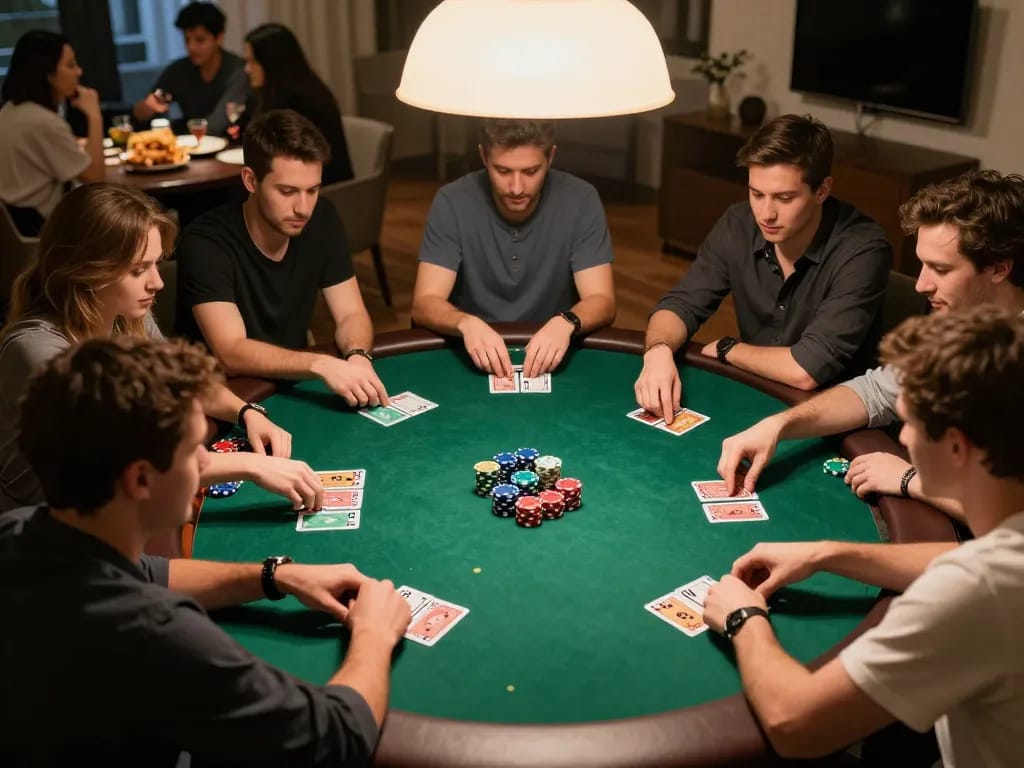 Aidan Brown Foundation poker night scene with engaged players strategizing and wagering bets.