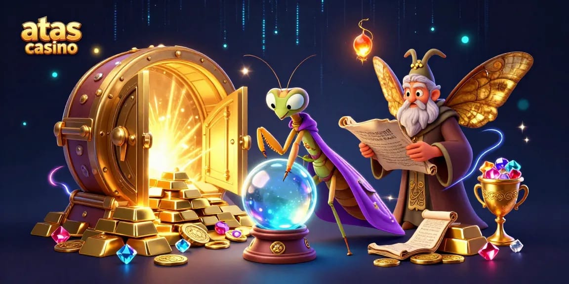 Spin reels at atas casino with a mystical fortune teller and treasures filling the scene.