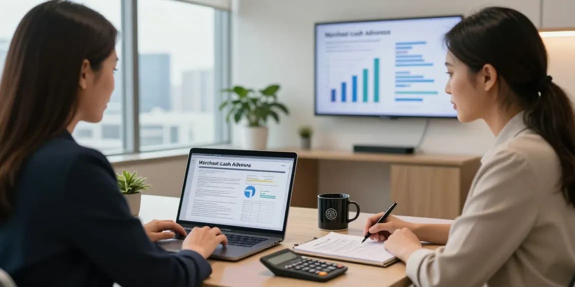 Apply for merchant cash advance with professional consultation in modern office setting