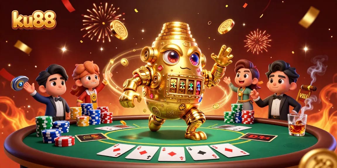 Experience the excitement of ku88 with a vibrant casino scene featuring a golden golem.