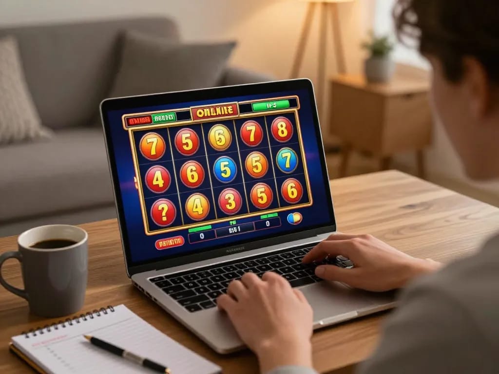 Engaging gameplay of SLOT88 online slot machine in a cozy home setting