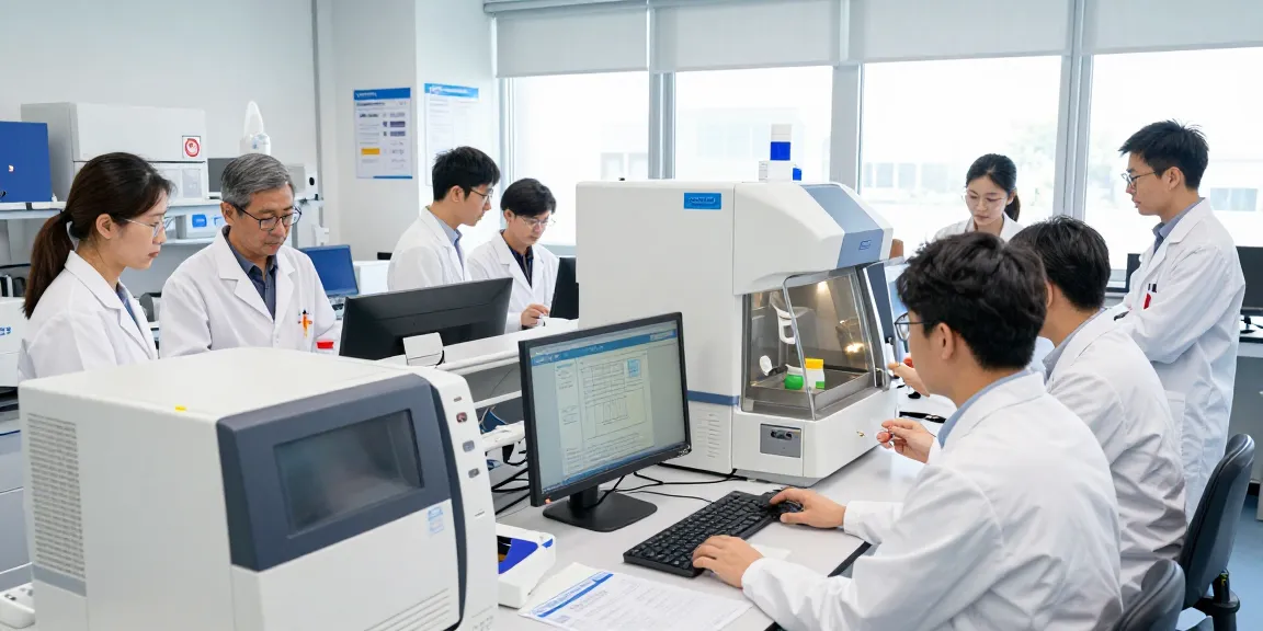 Collaborative research setting focusing on research-grade retatrutide Canada in a modern laboratory with scientists analyzing data.