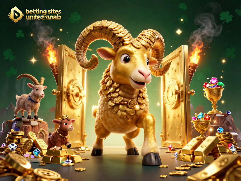 Betting sites united arab emirates showcase excitement with golden ram and treasures in a vibrant casino scene.