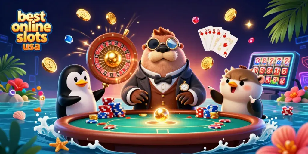 Experience thrilling wins with the best online slots USA in this vibrant 3D casino scene.