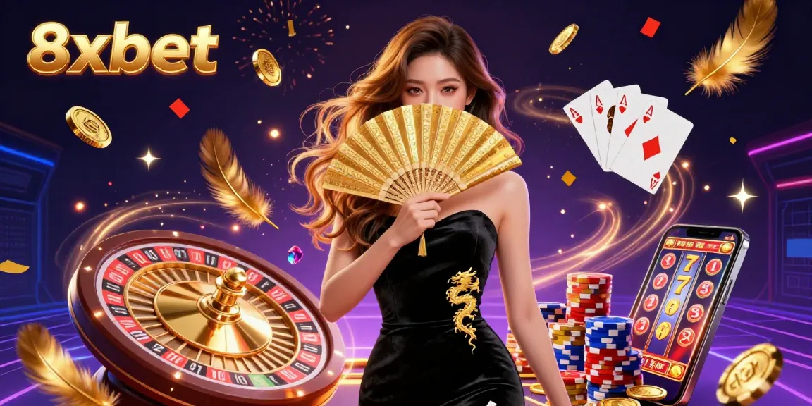 Experience excitement at 8xbet as golden coins cascade in a dynamic online casino scene.