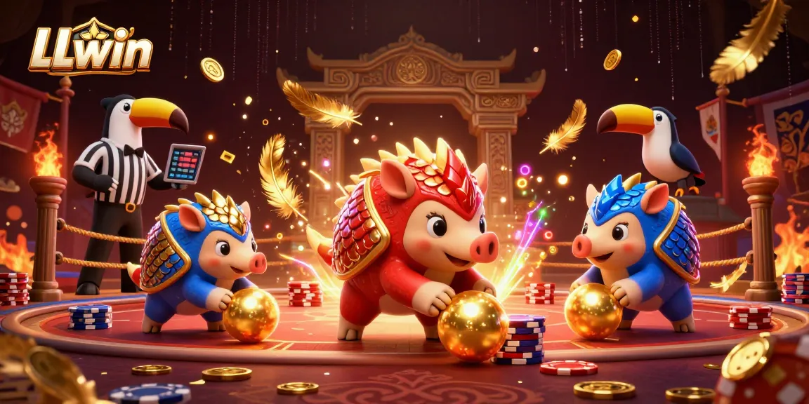 Experience thrilling gameplay at LLwin with lively pangolin characters and festive casino elements.