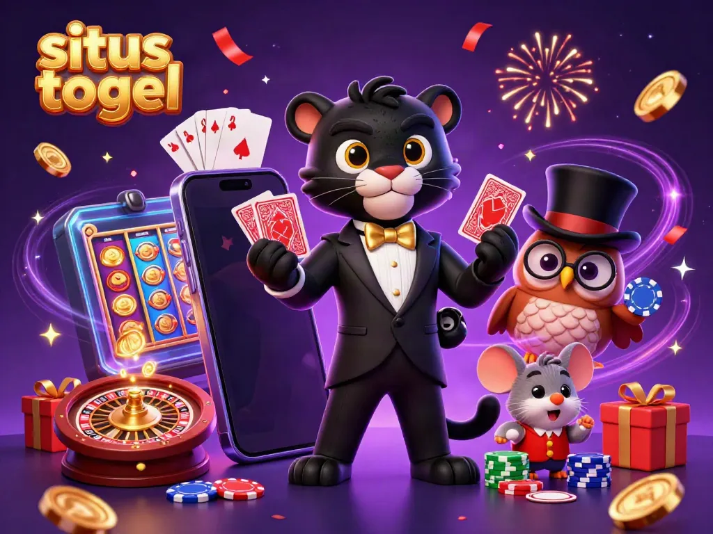 Experience thrilling gameplay at situs togel with our 3D animated scene featuring lively casino characters.