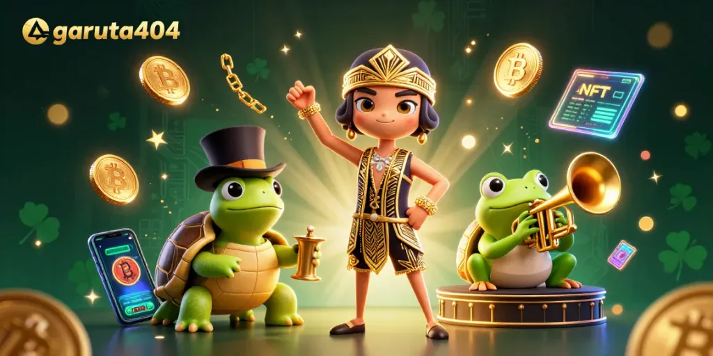 Experience thrilling gameplay at garuda404 with vibrant 3D characters and crypto elements in a lively casino bar scene.