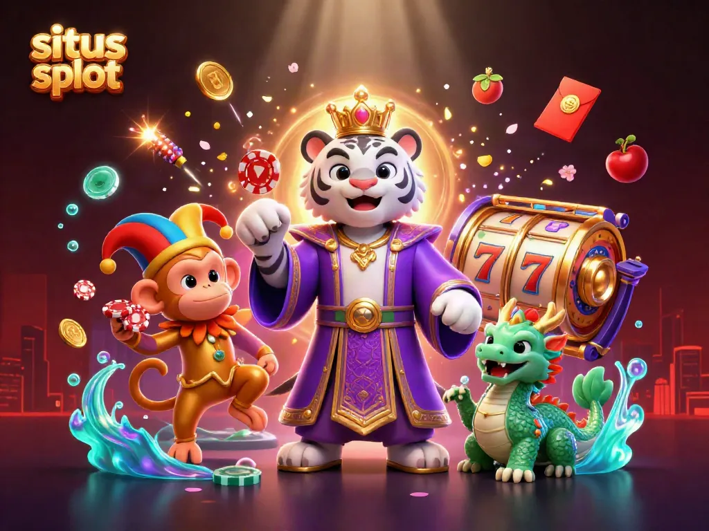 Experience the thrill of situs slot with vibrant characters, slot reels, and festive elements in a captivating scene.