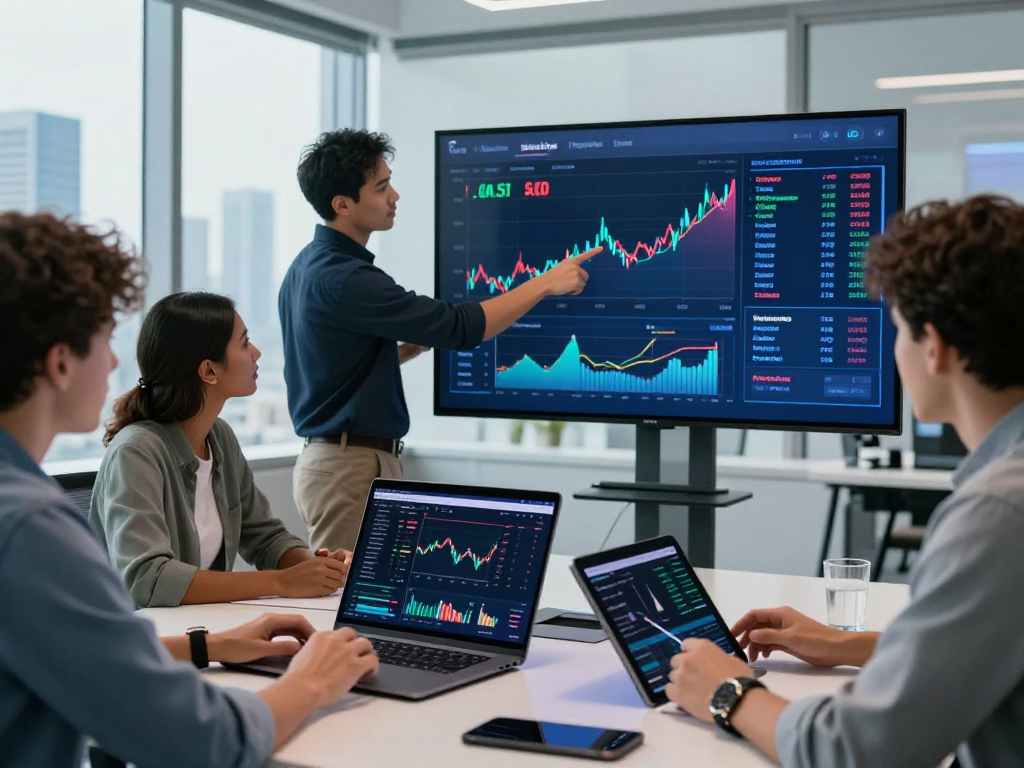 Team analyzing kyber-swap market trends in a modern office setting.