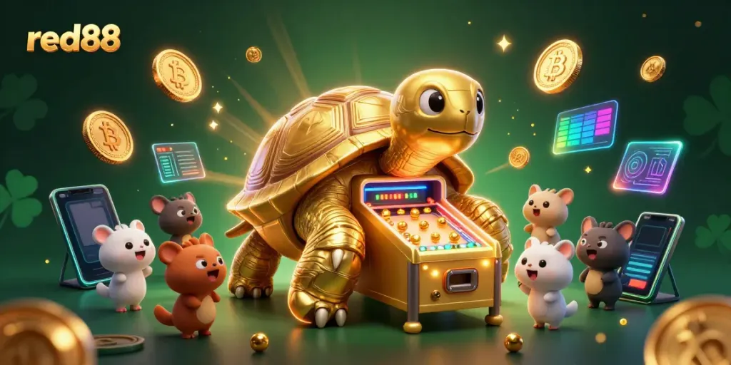 Experience high-energy gaming action at red88 with fun animated characters and vibrant gaming elements.