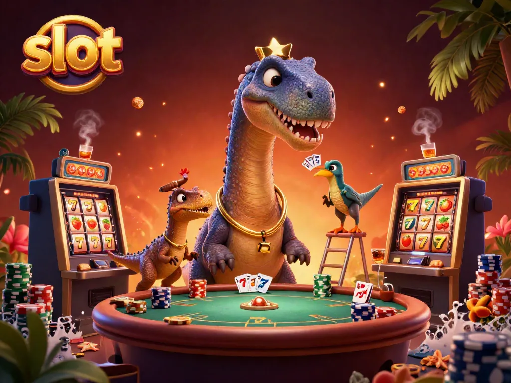 Engage with the exciting world of slot games in this vibrant 3D illustration with dynamic casino elements.